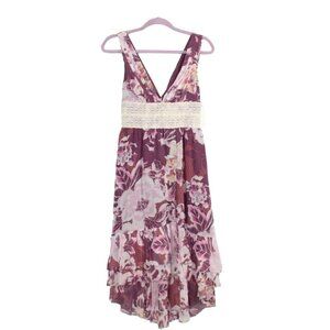 NWT! Free People Maroon Rose Floral Print Fit & Flare Shirred Summer Dress US 4